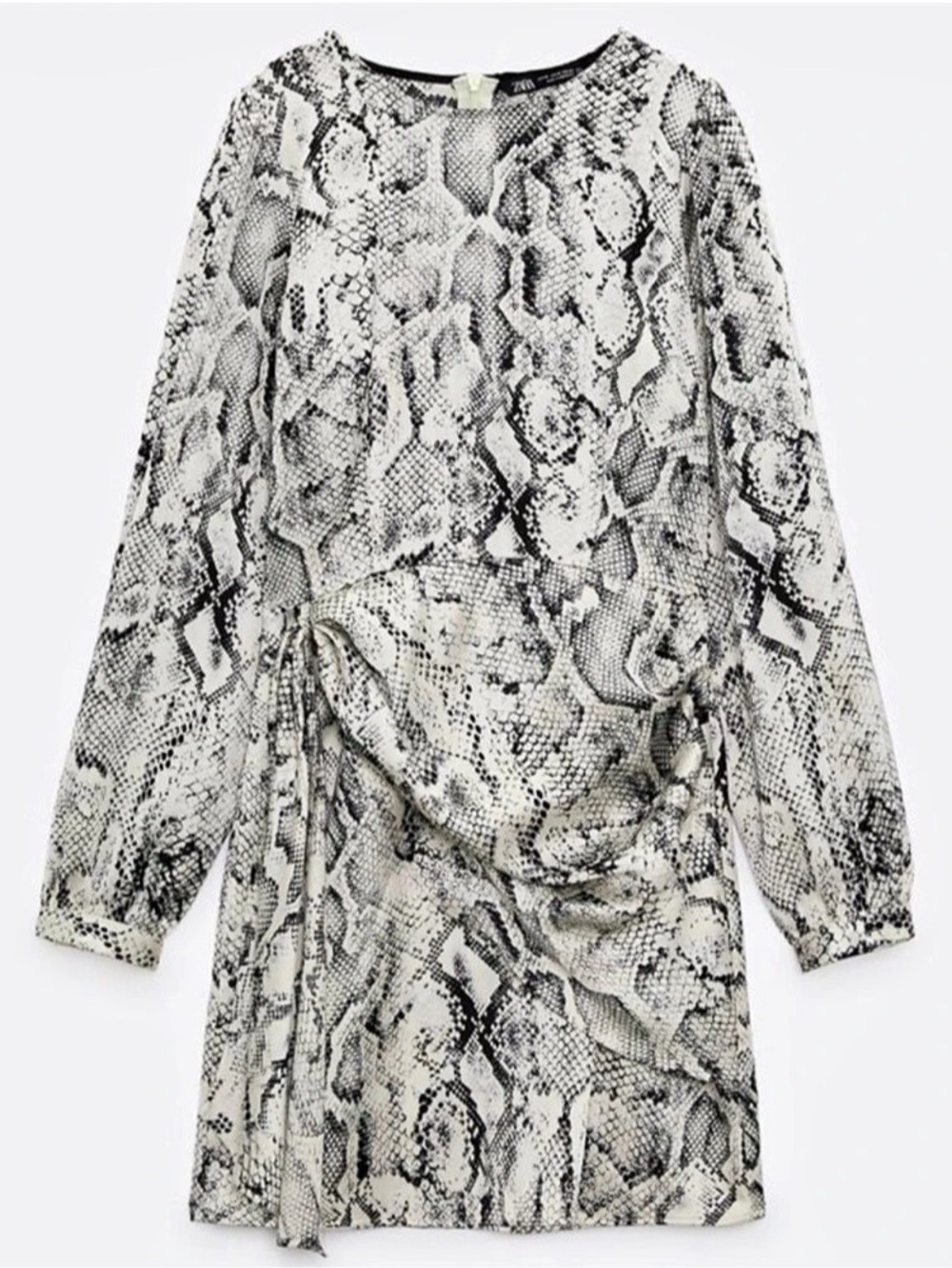 Zara Snake Print Draped Mini Dress White & Black Small